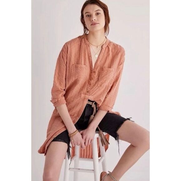 Anthropologie Tops - Anthropologie PILCRO Women’s XS Seersucker Tunic Top Orange Oversized